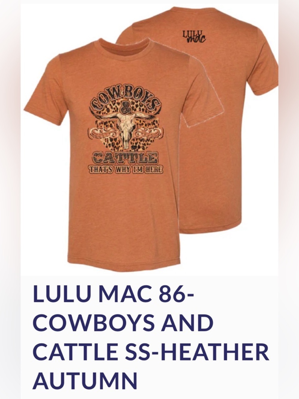 LULU MAC "Cowboys and Cattle" Heather Autumn Short Sleeve T-Shirt. | Size Large